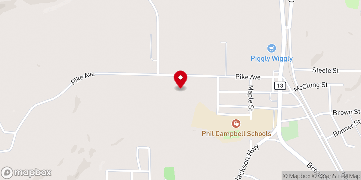 Map showing location of Phil Campbell Church of Christ
