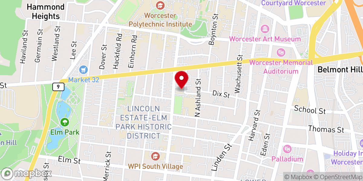 Map showing location of Grace Presbyterian Church Worcester