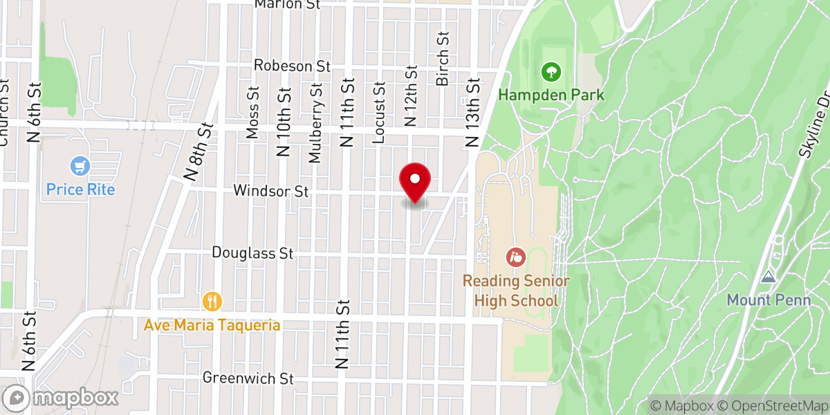 Map showing location of First United Pentecostal Church Of Reading