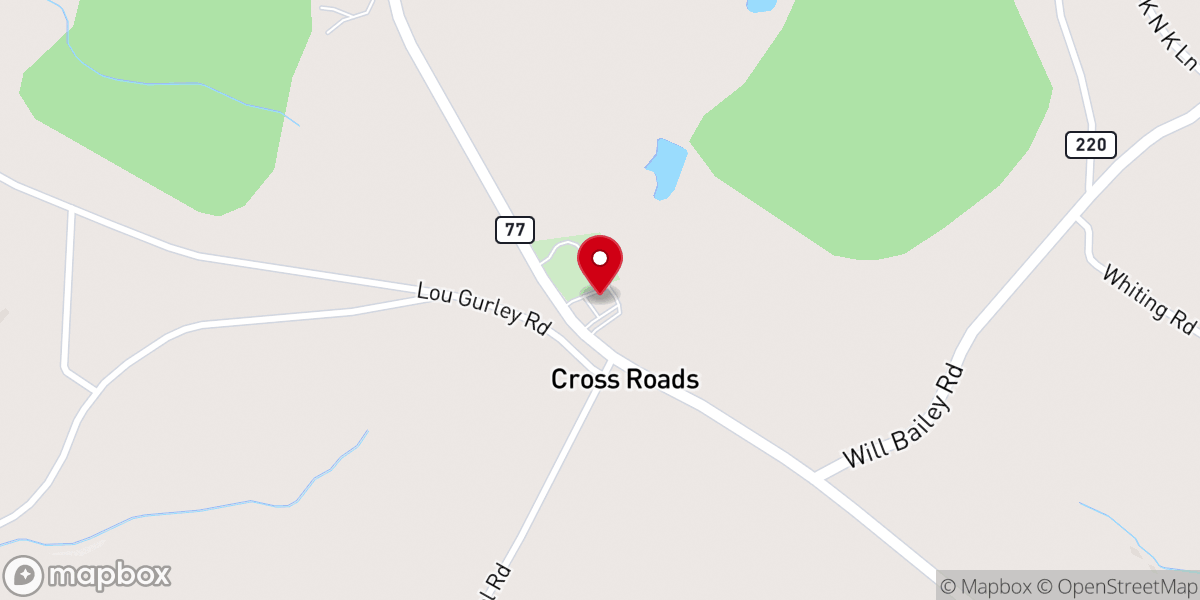 Map showing location of Cross Roads Baptist Church