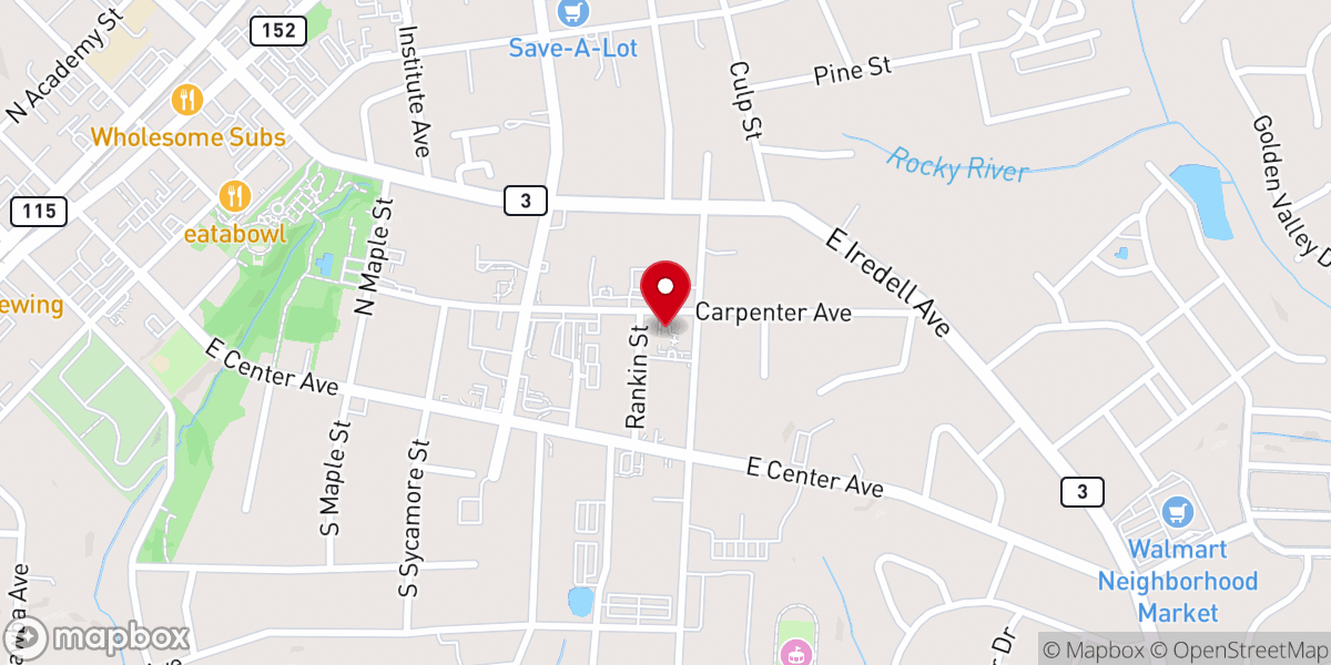 Map showing location of Mooresville Associate Reformed Presbyterian Church