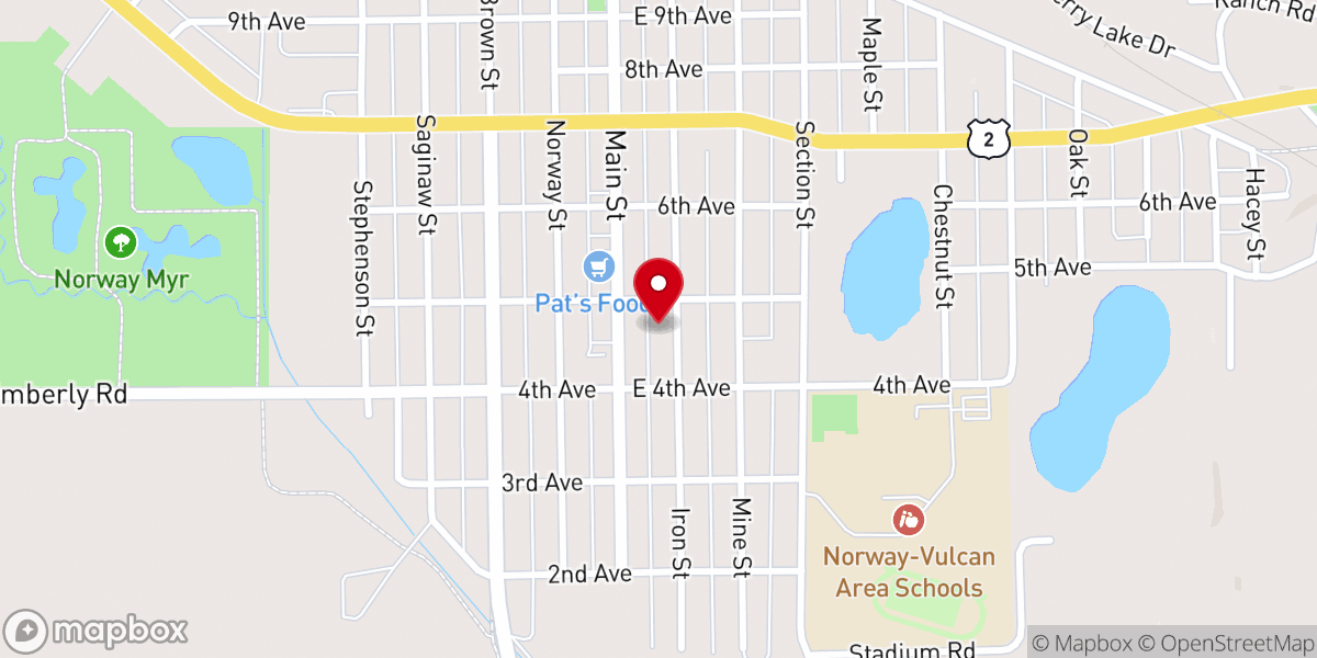 Map showing location of First Baptist Church of Norway