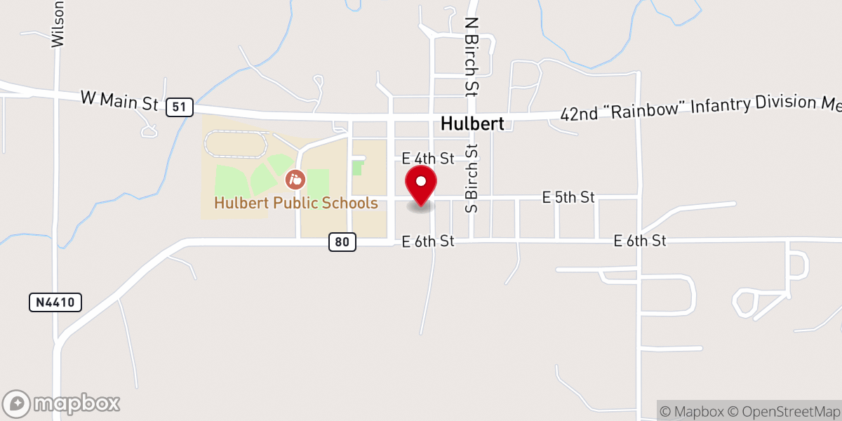 Map showing location of First Baptist Church-Hulbert
