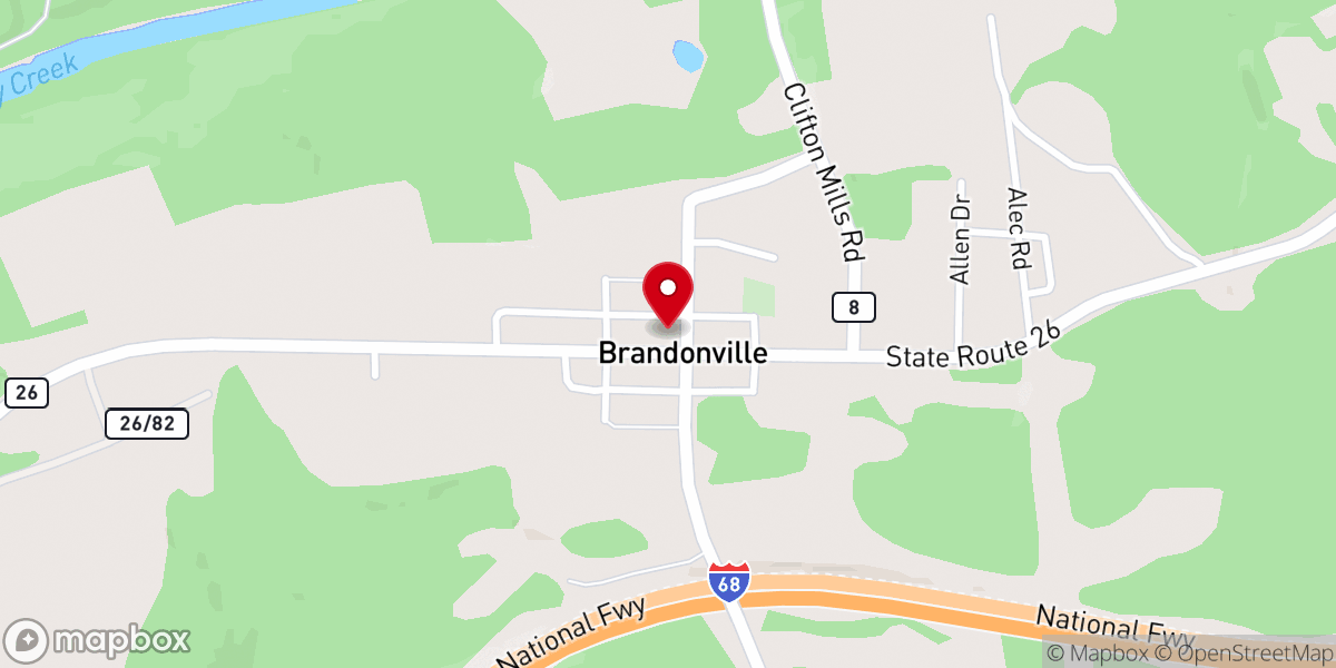 Map showing location of Brandonville United Methodist Church