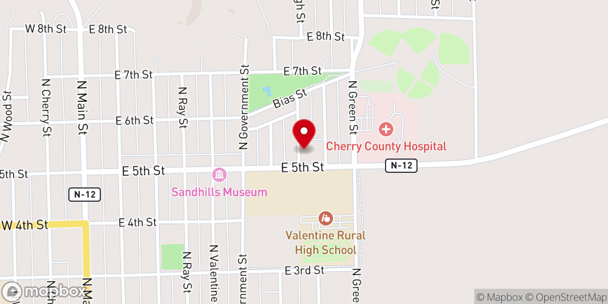 Map showing location of Valentine Methodist Church