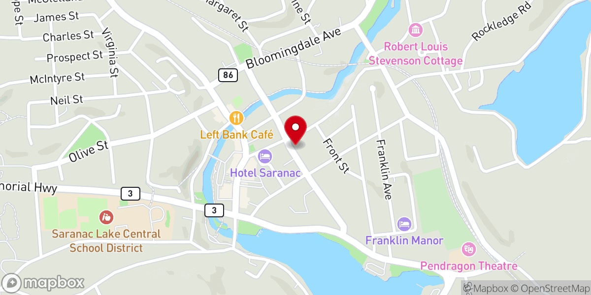 Map showing location of Saranac Lake Friends Meeting