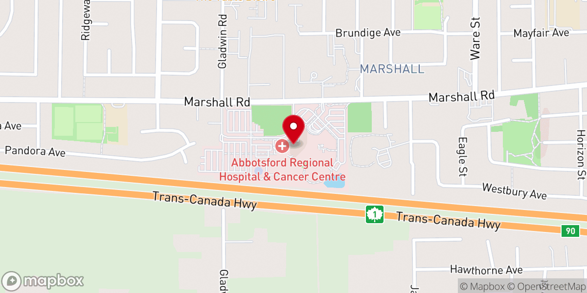 Map showing location of Abbotsford Regional Hospital and Cancer Centre: Emergency Department
