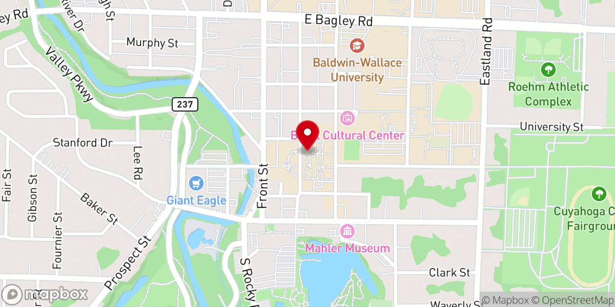 Map showing location of Baldwin Wallace University Lindsay-Crossman Chapel