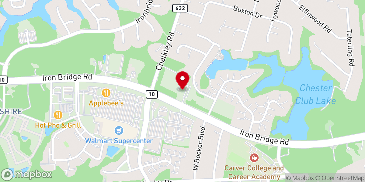 Map showing location of Chesterfield Food Bank Outreach Center