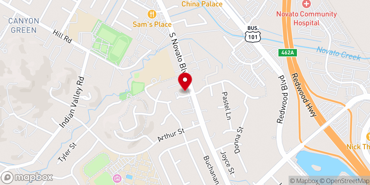 Map showing location of Novato United Methodist Church