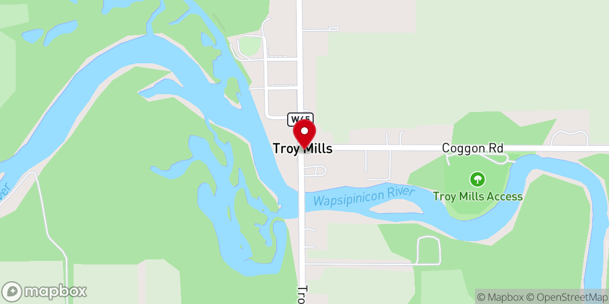 Map showing location of Troy Mills Christian Church