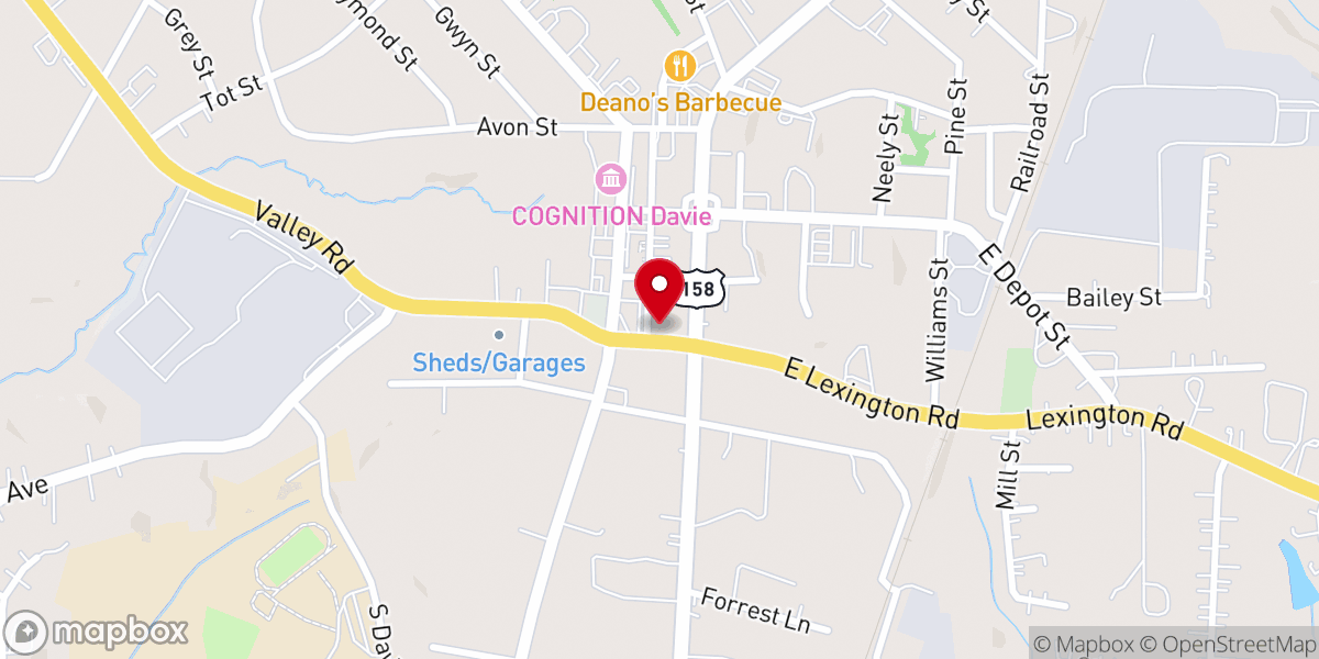 Map showing location of First Presbyterian Church of Mocksville