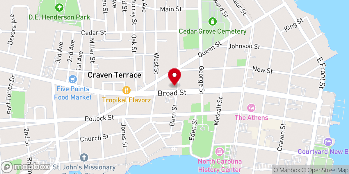 Map showing location of Broad Street Christian Church