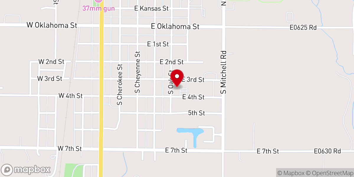 Map showing location of First Christian Church of Hennessey