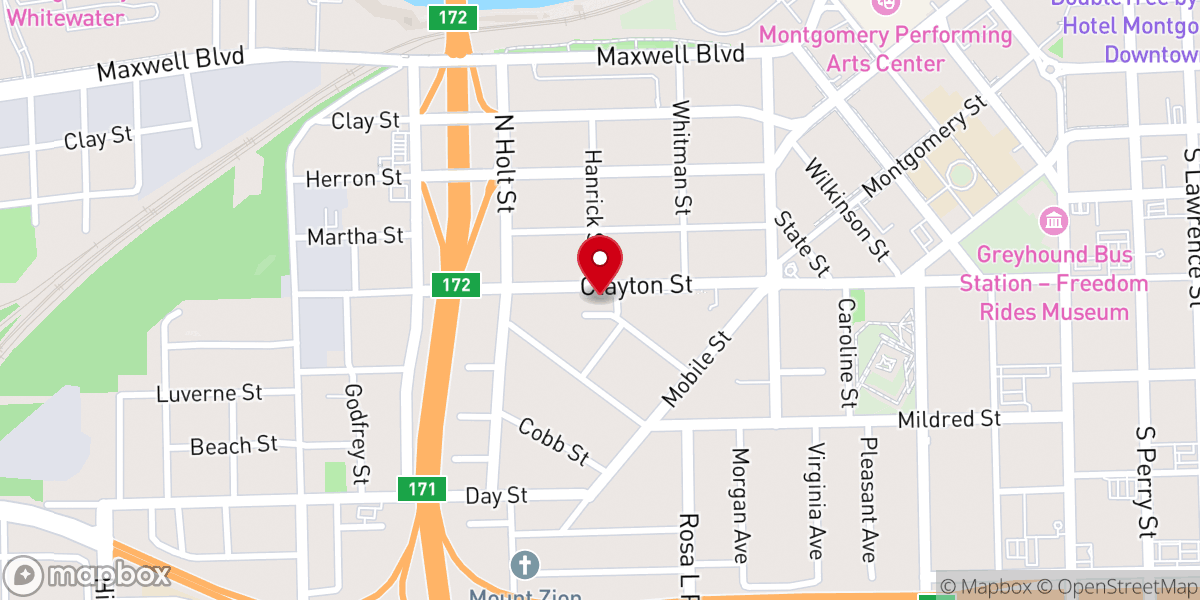 Map showing location of Clayton Street Methodist Episcopal Church