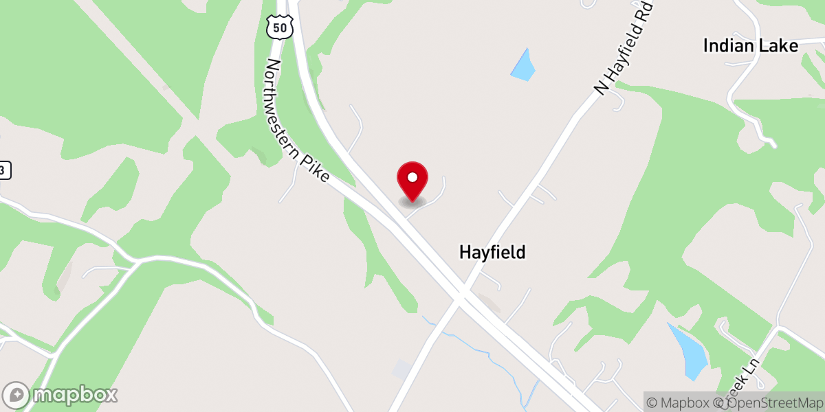 Map showing location of Hayfield Assembly of God Church
