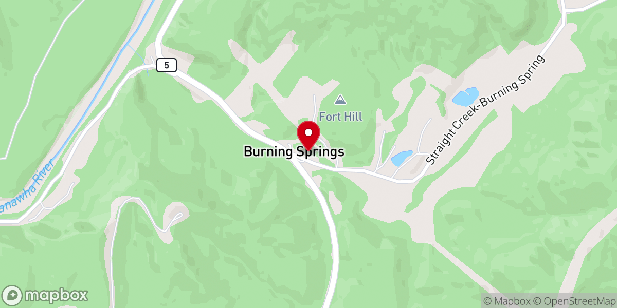 Map showing location of Burning Springs Methodist Church