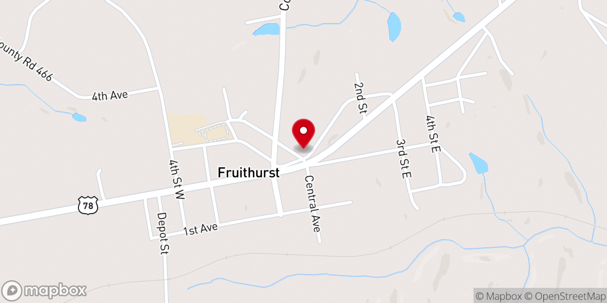 Map showing location of Fruithurst United Methodist Church