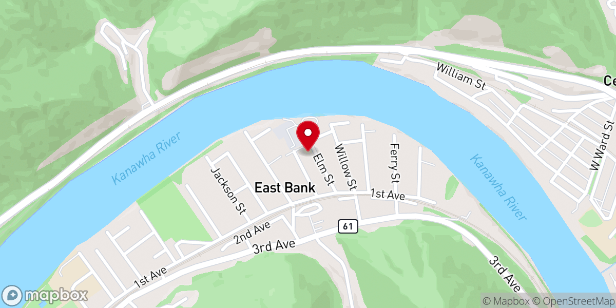 Map showing location of East Bank Methodist Church