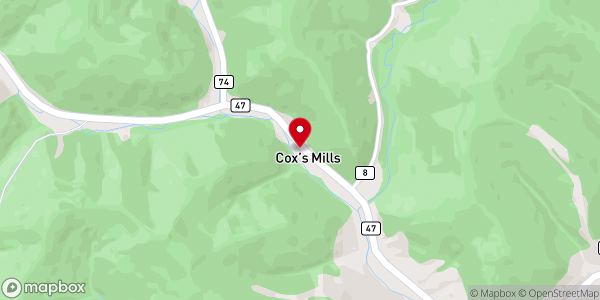 Map showing location of Coxs Mills Methodist Church