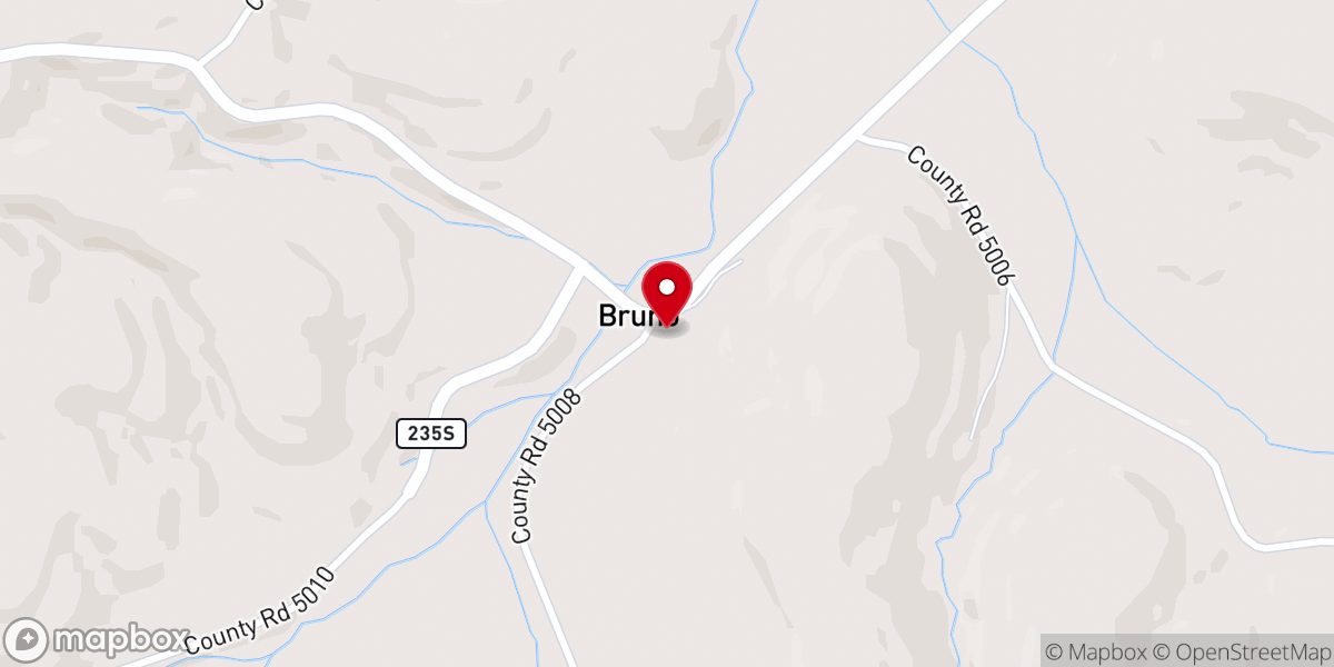 Map showing location of Bruno Baptist Church