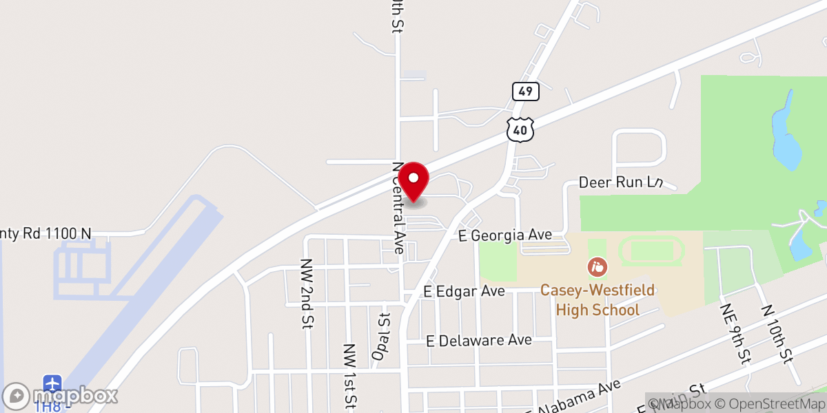 Map showing location of Casey Methodist Church