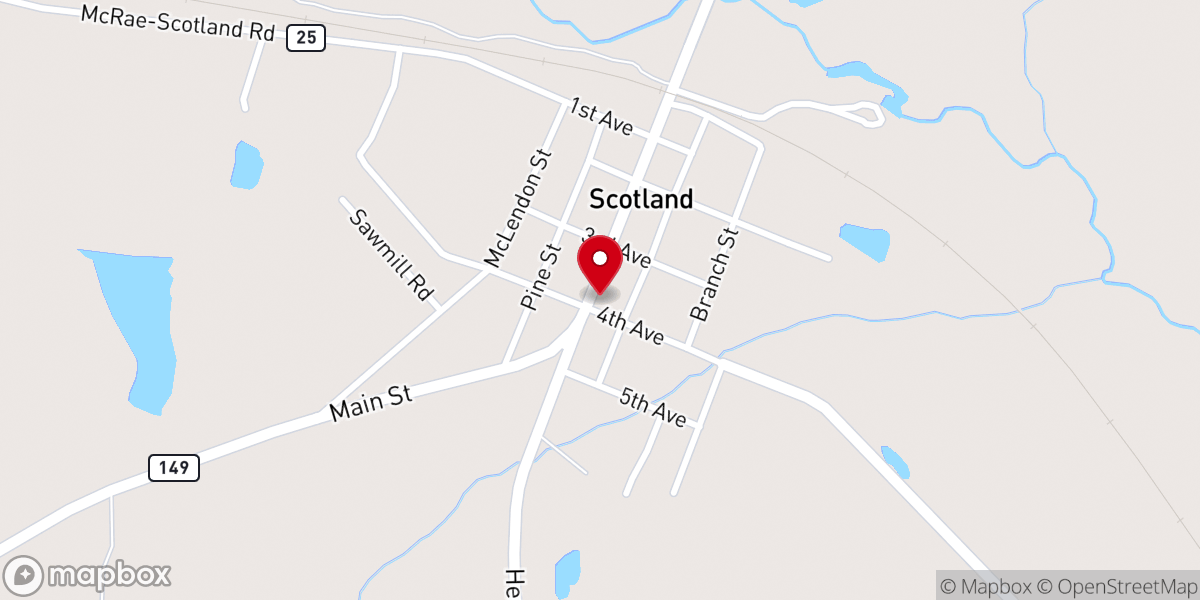 Map showing location of Scotland Baptist Church