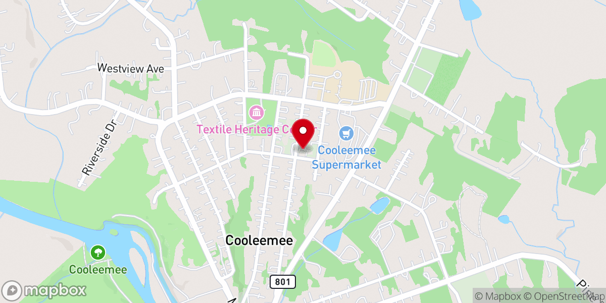 Map showing location of Cooleemee Presbyterian Church