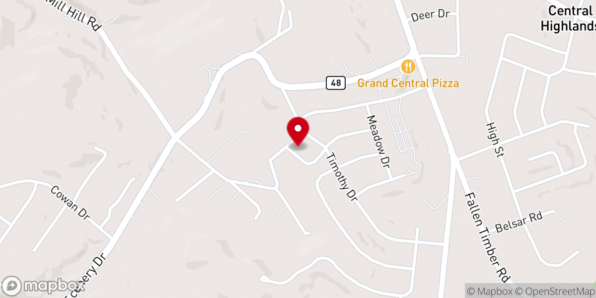 Map showing location of Central Highland Community United Methodist Church