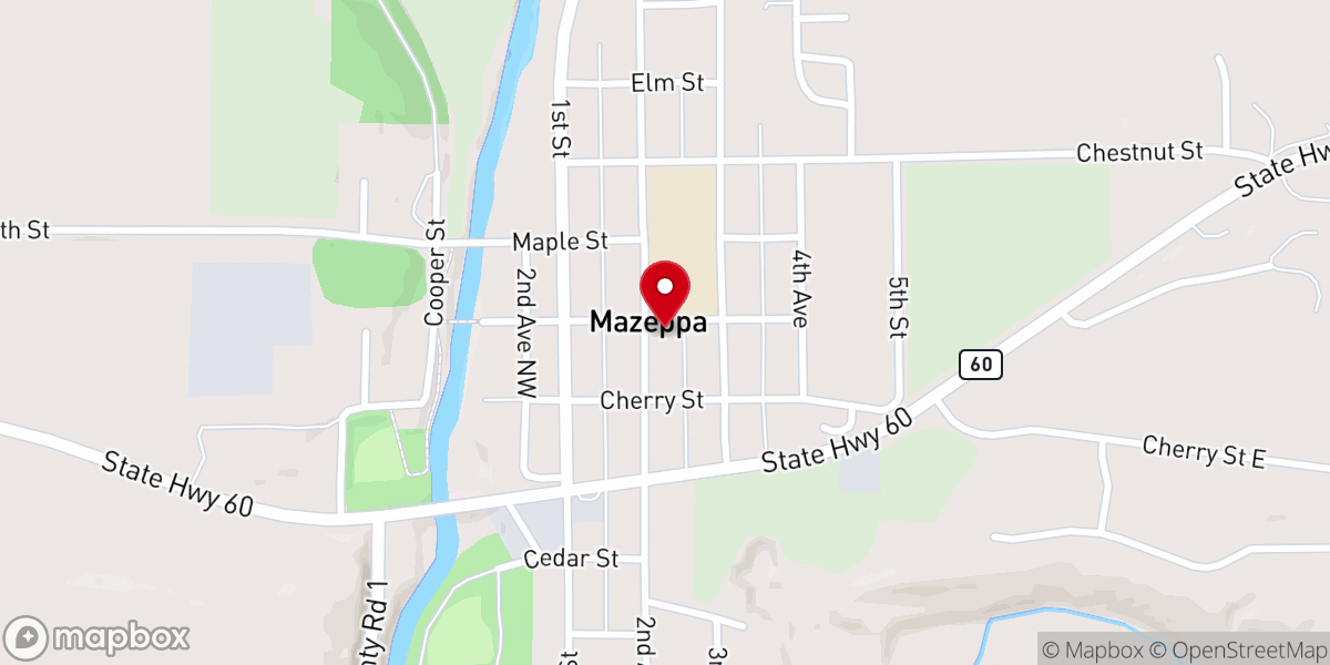 Map showing location of Mazeppa United Methodist Church