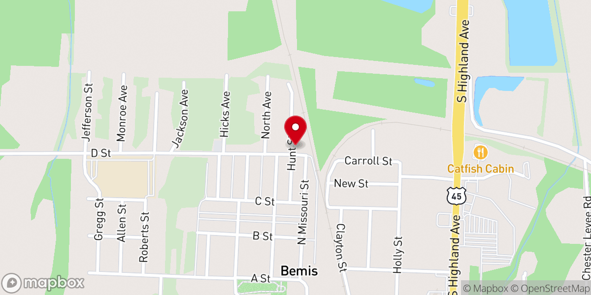 Map showing location of Bemis Chapel Missionary Baptist Church