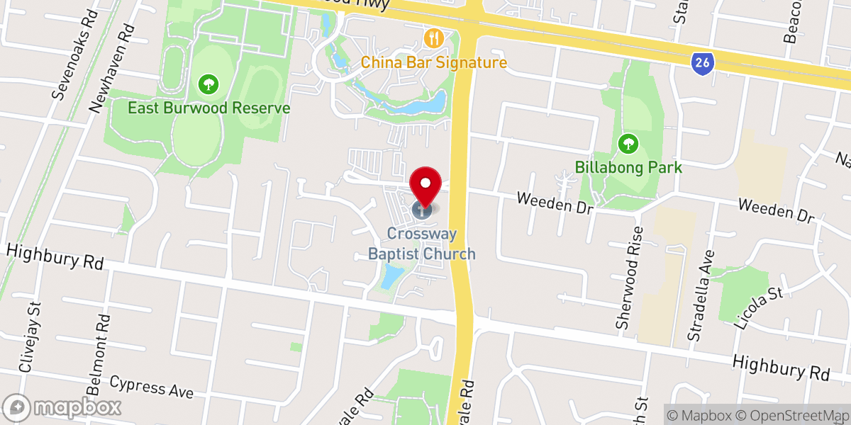 Map showing location of Crossway Baptist Church