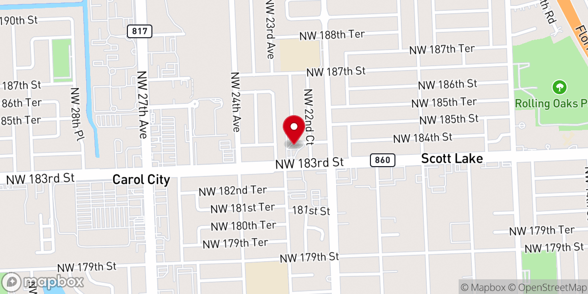 Map showing location of Miami Gardens church of Christ