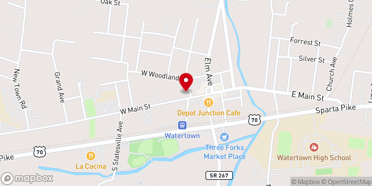Map showing location of Watertown First Baptist Church