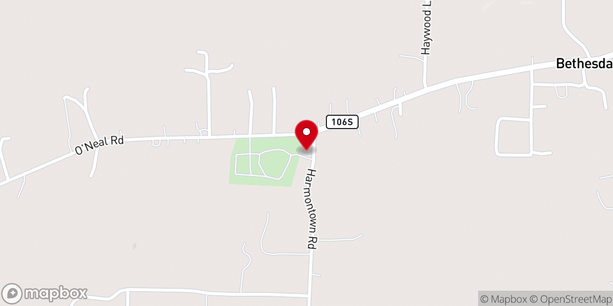 Map showing location of Bethesda Campground Church