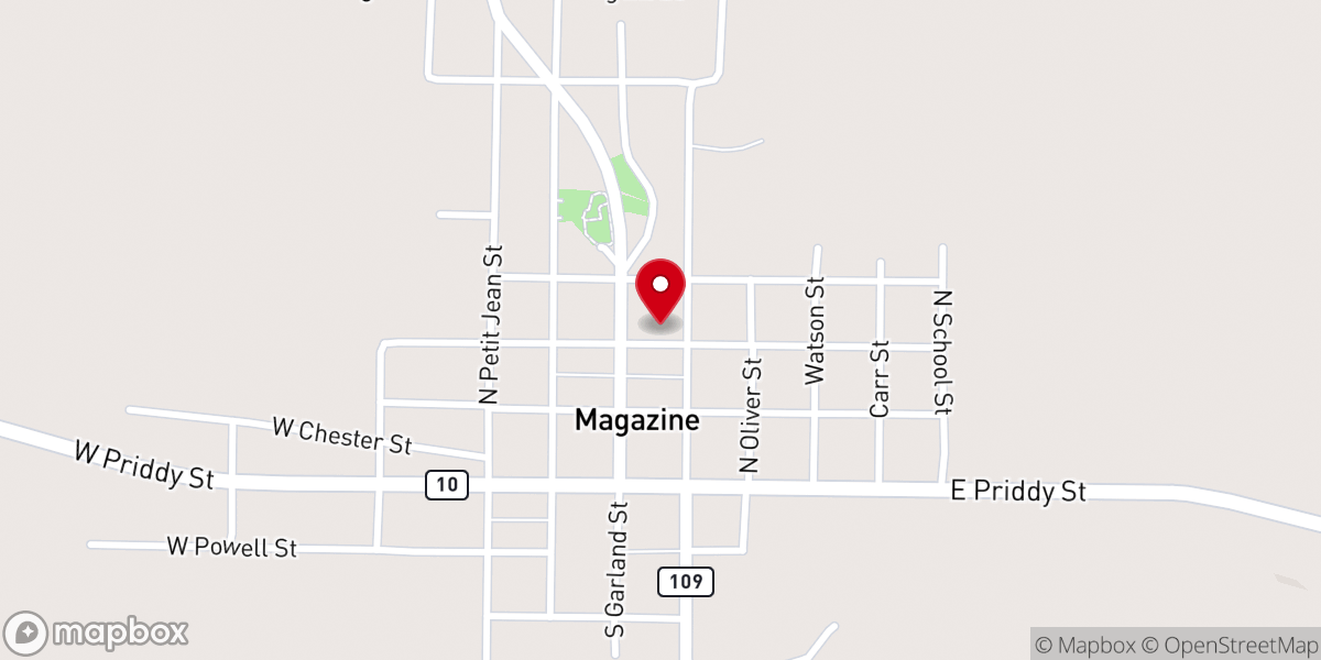 Map showing location of Magazine First Baptist Church