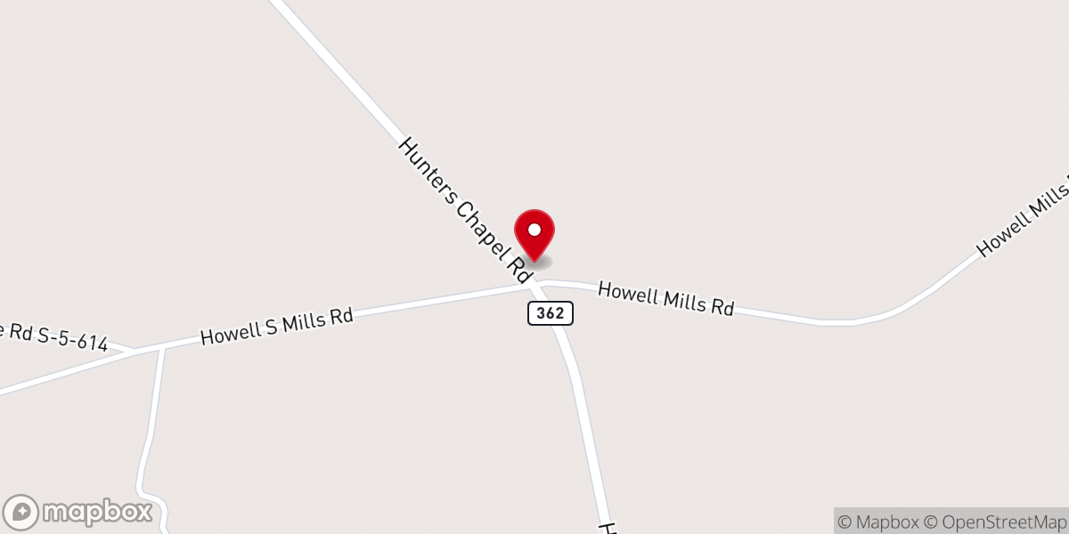 Map showing location of Hunters Chapel Baptist Church