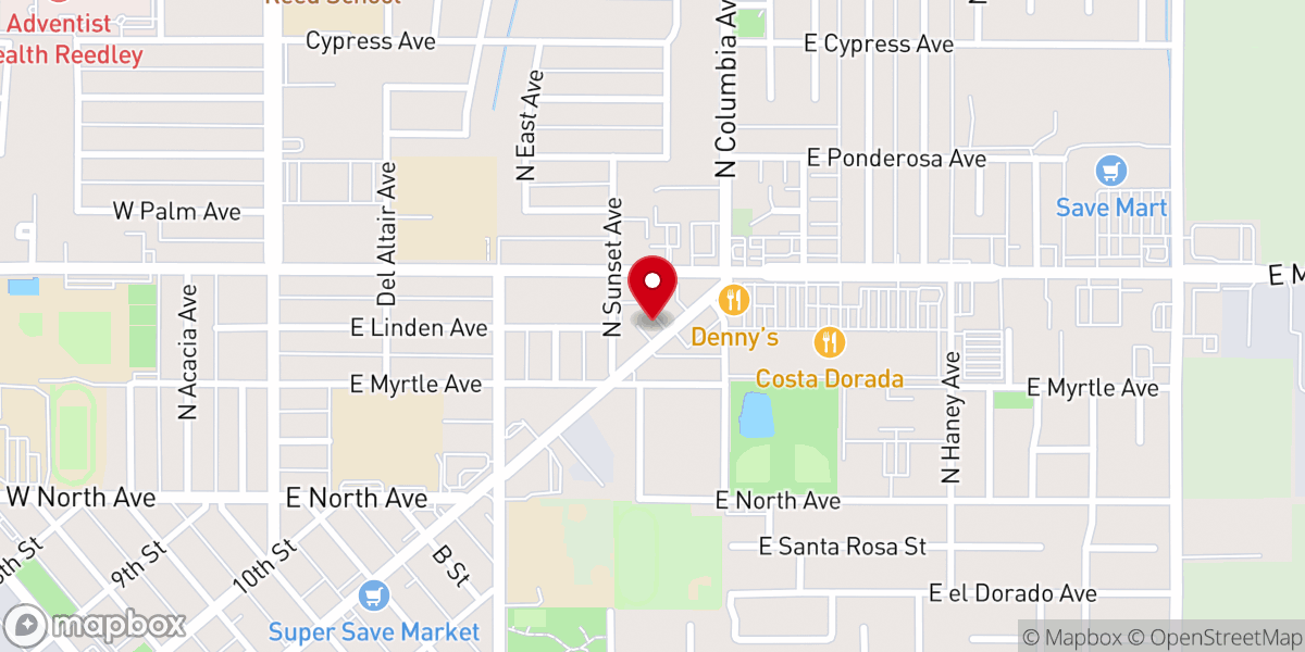 Map showing location of Reedley Apostolic Church