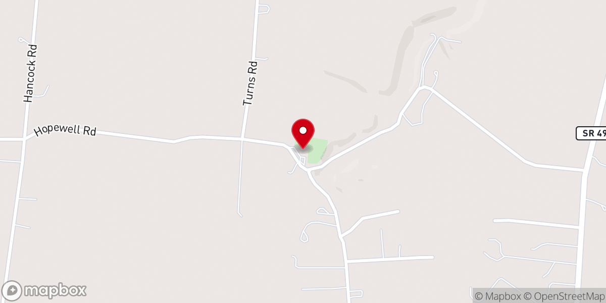 Map showing location of Hopewell Baptist Church