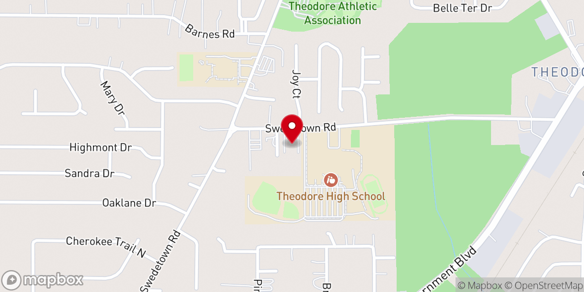 Map showing location of Theodore United Methodist Church