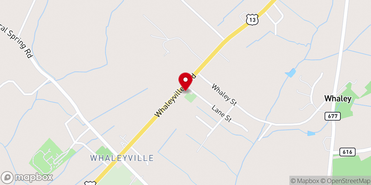 Map showing location of Whaleyville Methodist Church