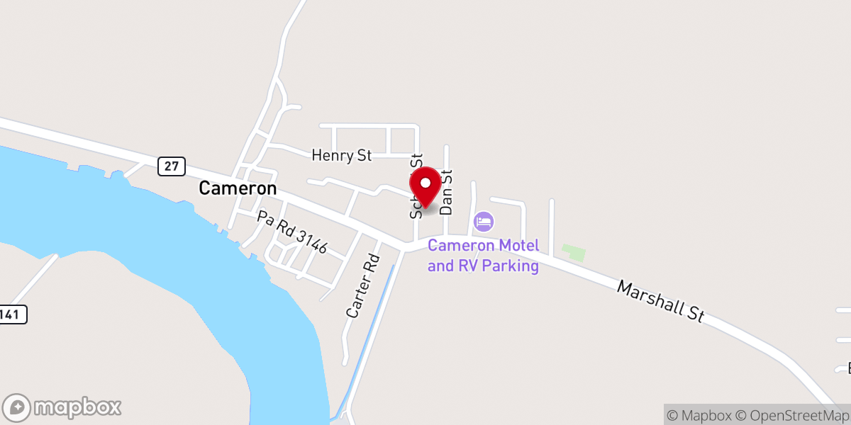 Map showing location of First Baptist Church of Cameron