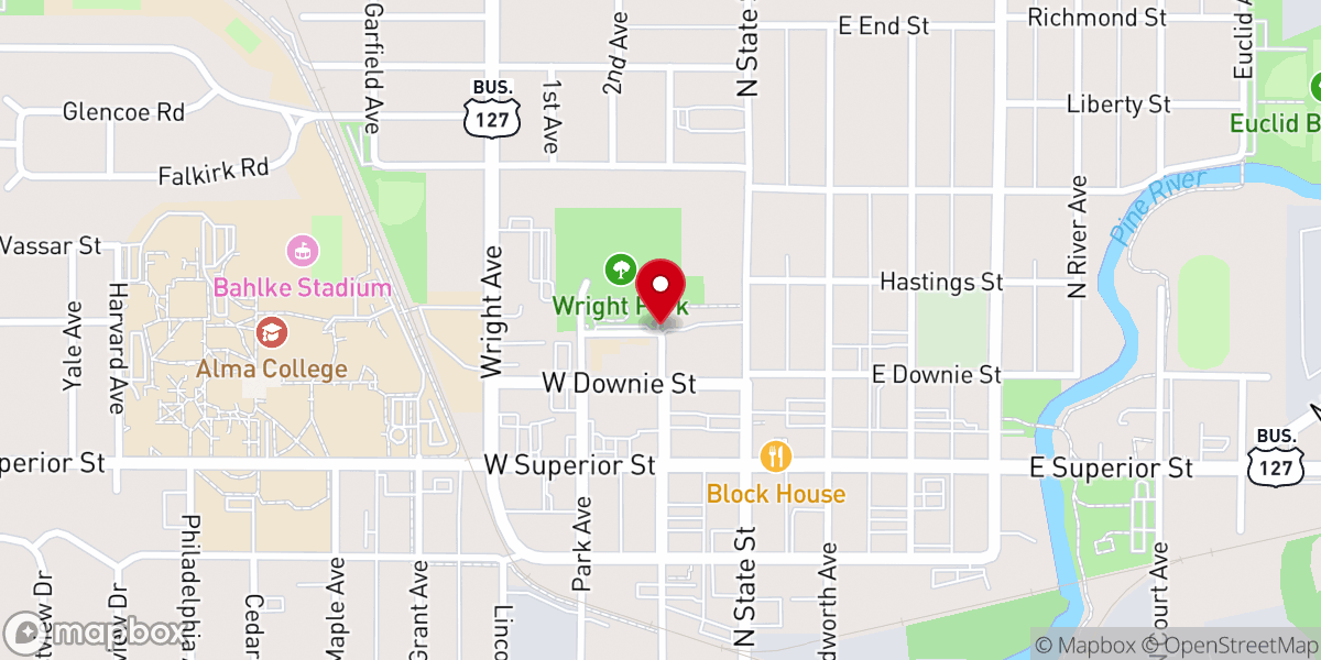 Map showing location of Alma Vineyard Church