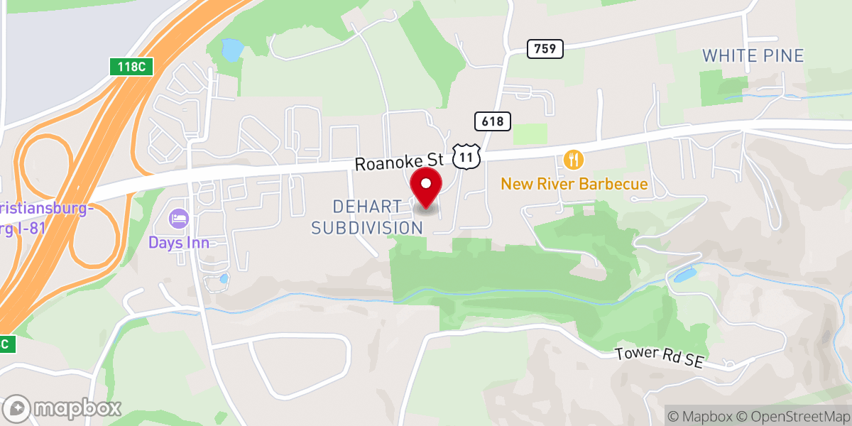 Map showing location of Christiansburg Baptist Church