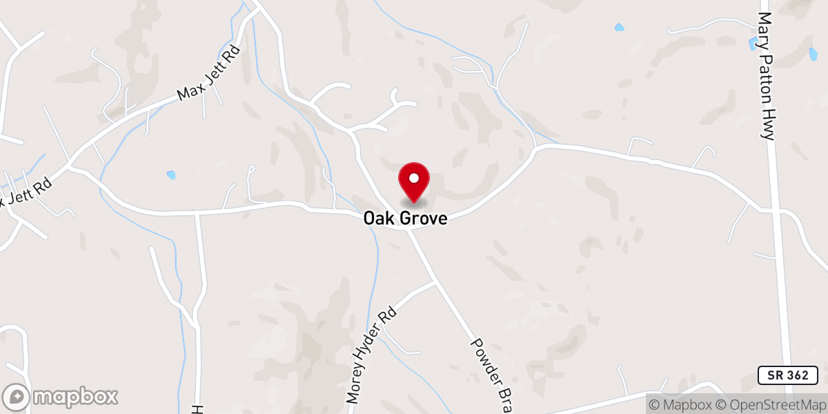 Map showing location of Oak Grove Christian Church