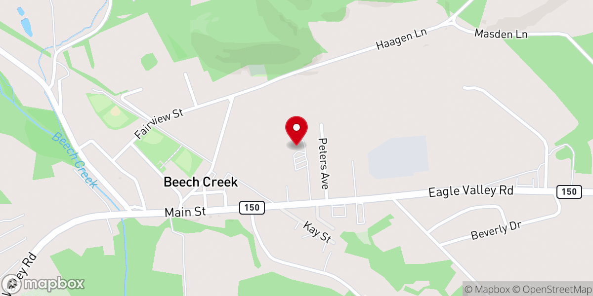 Map showing location of Beech Creek Wesleyan Church