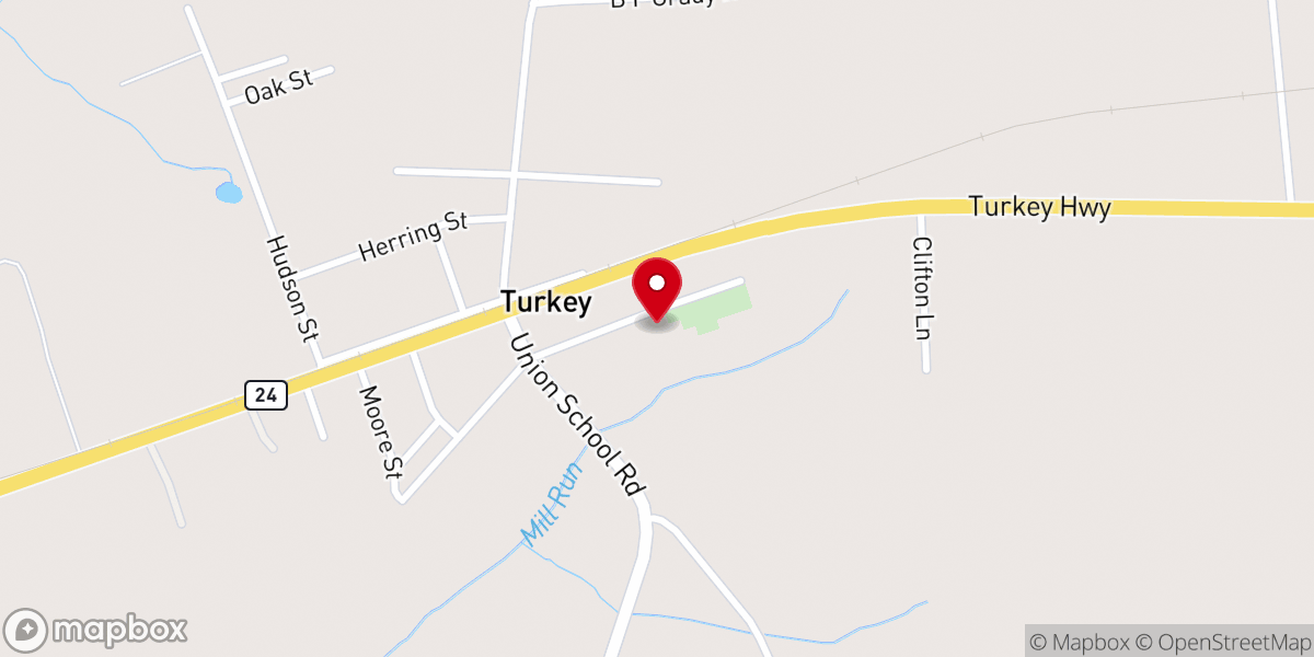 Map showing location of Turkey Baptist Church