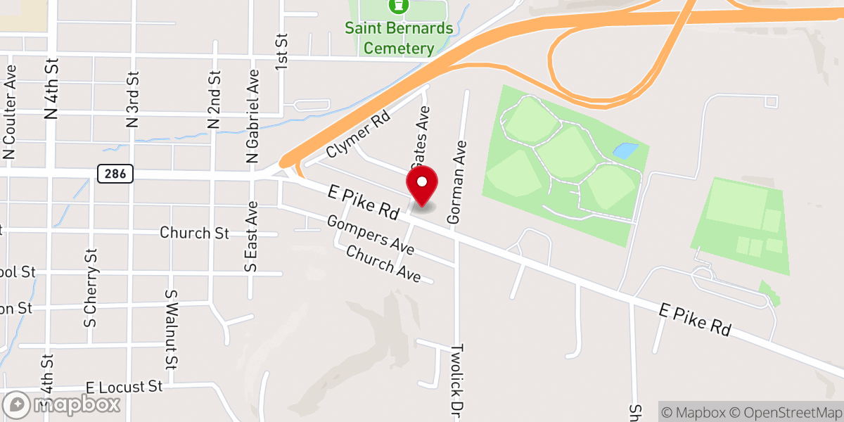 Map showing location of Indiana Church of Christ