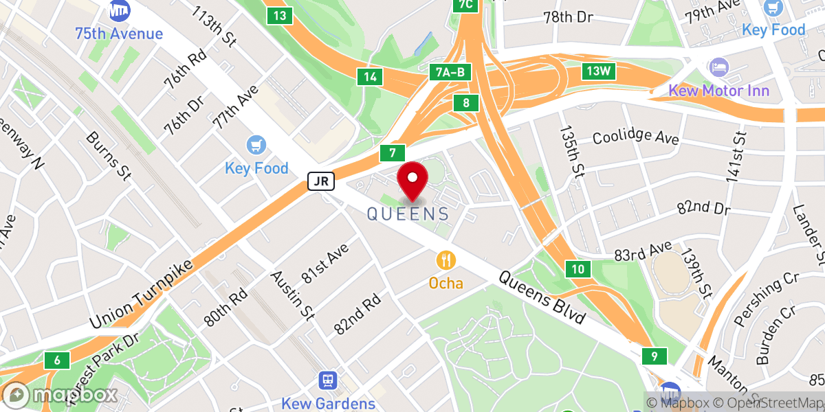 Map showing location of Queens Borough Hall