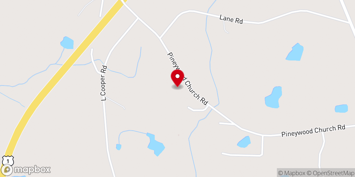 Map showing location of Piney Wood Church